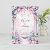 Ethereal Pink Rose Column Wedding Invitation Einladung (Stehend Vorderseite)
