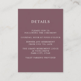 Ethereal Pink WEDDING Hotel Details Unterkunft Begleitkarte