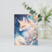 Ethereal Red Fox in Blue Floral Night Postkarte (Stehend Vorderseite)