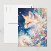 Ethereal Red Fox in Blue Floral Night Postkarte (Vorne/Hinten)