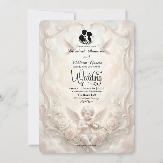 Ethereal Rococo Heavenly Cherub Clouds Wedding Einladung (Vorderseite)