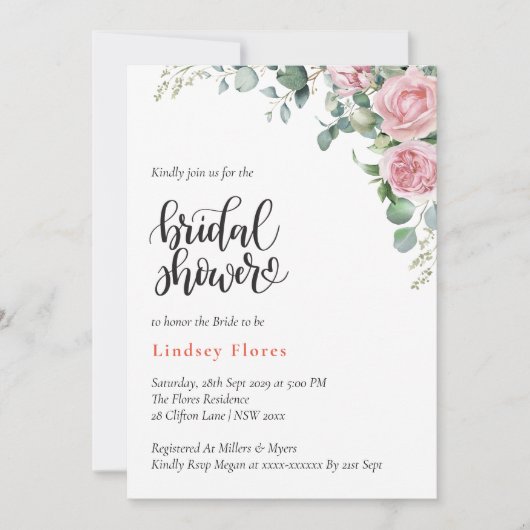 Ethereal Rosa Rose Brautparty Einladung (Vorderseite)