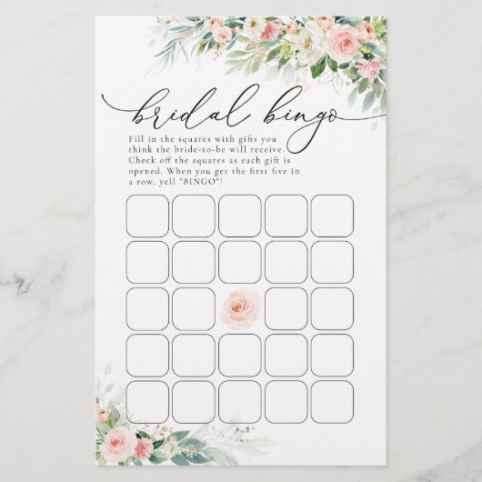 Ethereal Rosa Roses Brautparty Bingo Game (Vorderseite)