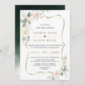 Ethereal Rose Blätter Goldhochzeit Einladung (Vorne/Hinten)