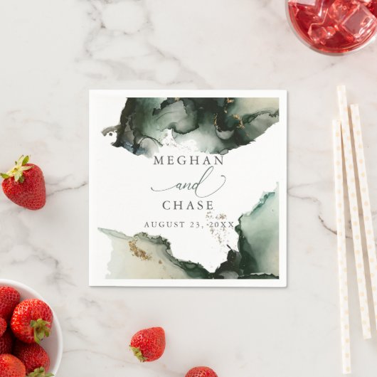 Ethereal Sage Green Wasserfarbe Abstrakt Napkins Serviette (Beispiel)