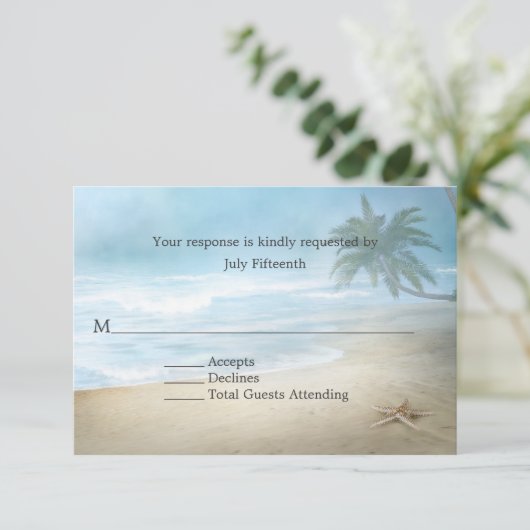 Ethereal Sandy Beach Wedding RSVP Card (Stehend Vorderseite)