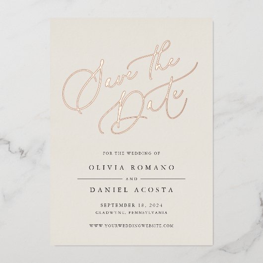 Ethereal Script Foil Save the Date Card Folieneinladung (Vorderseite)