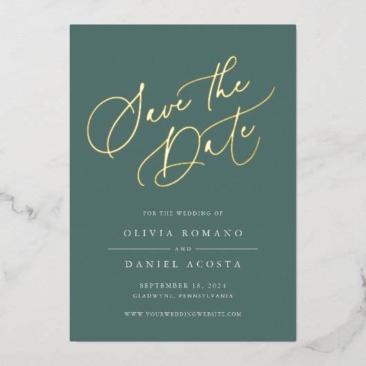 Ethereal Script Foil Save the Date Card Folieneinladung (Vorderseite)