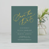 Ethereal Script Foil Save the Date Card Folieneinladung (Stehend vorne)