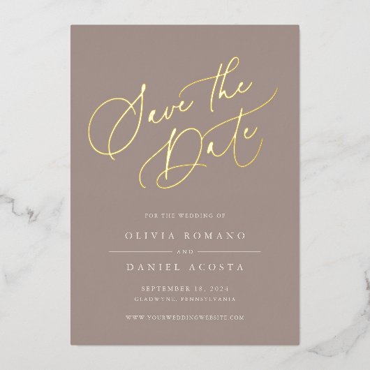 Ethereal Script Foil Save the Date Card Folieneinladung (Vorderseite)
