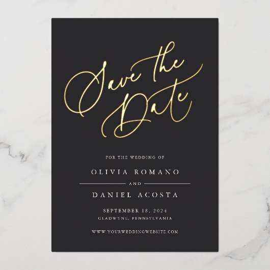 Ethereal Script Foil Save the Date Card Folieneinladung (Vorderseite)