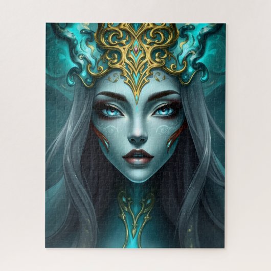 Ethereal Silver-Haired Goddess in Golden Filigree Puzzle (Vertikal)