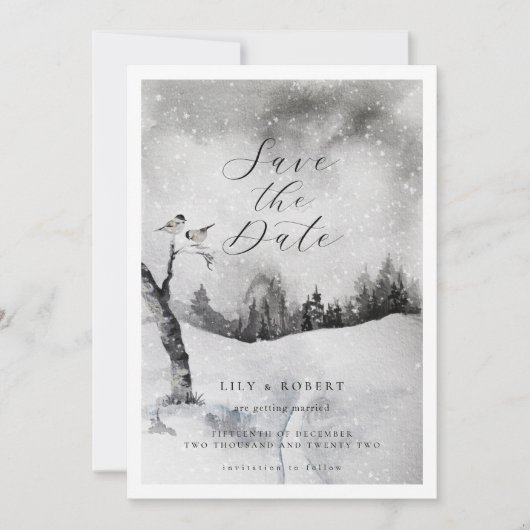 Ethereal Snowy Forest Winter Wedding Save The Date (Vorderseite)