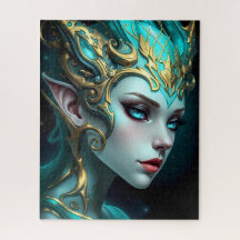 Ethereal Teal Elf Goddess with Golden Tiara