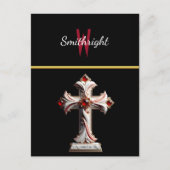 Ethereal-Tribut: Graviertes Kreuz auf schwarz Postkarte (Vorderseite)