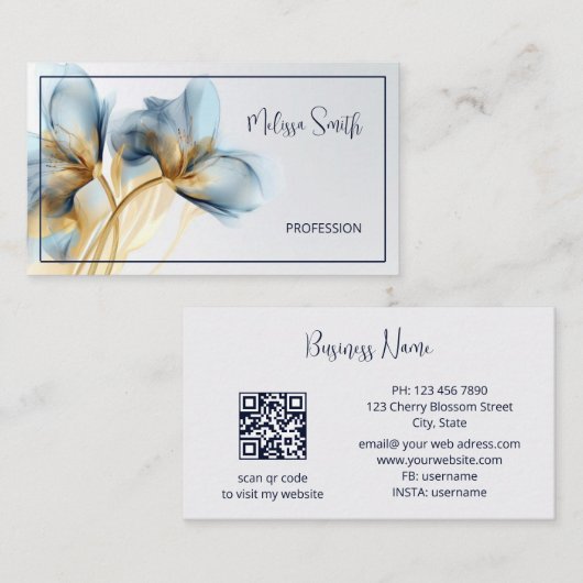 Ethereal Turquoise Gold Blume Visitenkarte (Vorne/Hinten)