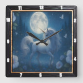 Ethereal Unicorn Butterfly Forest Quadratische Wanduhr (Vorderseite)
