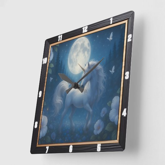 Ethereal Unicorn Butterfly Forest Quadratische Wanduhr (Winkel)