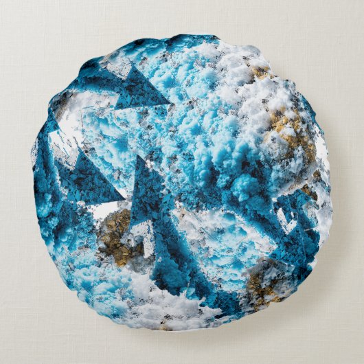 Ethereal Velocity: Geometric Cloud & Arrow Fusion Rundes Kissen (Rückseite)