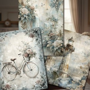 Ethereal Vintage Botanica – Shabby Chic Grau Grün Geschenkpapier Set