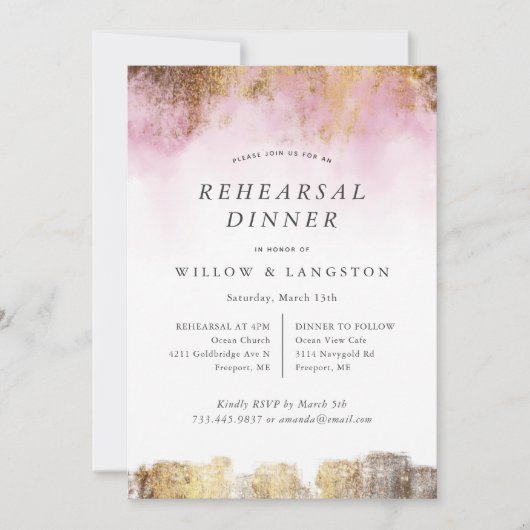 Ethereal Wasserfarbe Rosa Probe Abendessen Einladung (Vorderseite)