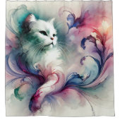 Ethereal Watercolor Cat Duschvorhang (Vorderseite)