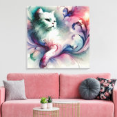 Ethereal Watercolor Cat Leinwanddruck (Insitu (Wohnzimmer))