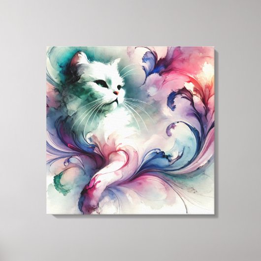 Ethereal Watercolor Cat Leinwanddruck (Vorderseite)