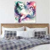 Ethereal Watercolor Cat Leinwanddruck (Insitu (Schlafzimmer))