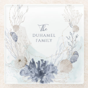 Ethereal Watercolor Coastal Coral Seashell Familie Glasuntersetzer