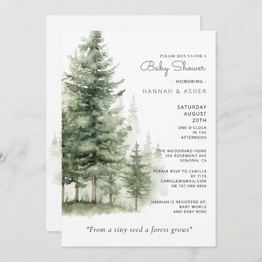 Ethereal Watercolor Forest Woodland Babydusche Einladung (Vorne/Hinten)