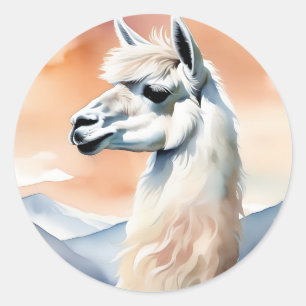 Ethereal Watercolor Llama Runder Aufkleber