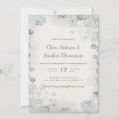 Ethereal Weißblütenstuck Grün Aquamarin Elfenbein Einladung (Vorderseite)