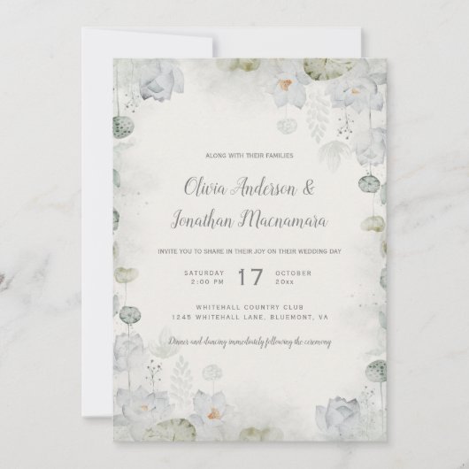 Ethereal Weißblütenstuck Grün Aquamarin Elfenbein Einladung (Vorderseite)