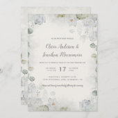 Ethereal Weißblütenstuck Grün Aquamarin Elfenbein Einladung (Vorne/Hinten)