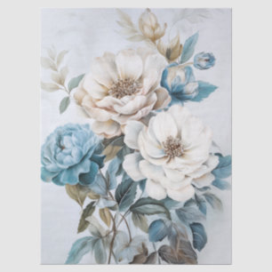 Ethereal White & Blue Floral Bouquet Decoupage Seidenpapier