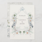 Ethereal White Blume Blue Heron Nature Wedding Einladung (Vorne/Hinten)