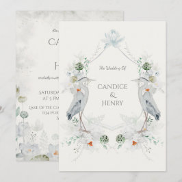 Ethereal White Blume Blue Heron Nature Wedding Einladung