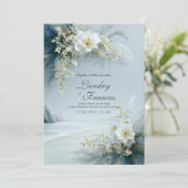 Ethereal White Floral Coastal Winter Beach Wedding Einladung (Stehend Vorderseite)
