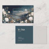 Ethereal White Rose Floral and Full Moon Night Visitenkarte (Vorne/Hinten)
