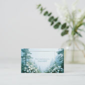 Ethereal White Rose Floral and Misty Pine Forest Visitenkarte (Stehend Vorderseite)
