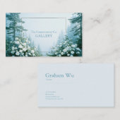 Ethereal White Rose Floral and Misty Pine Forest Visitenkarte (Vorne/Hinten)