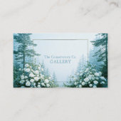 Ethereal White Rose Floral and Misty Pine Forest Visitenkarte (Vorderseite)