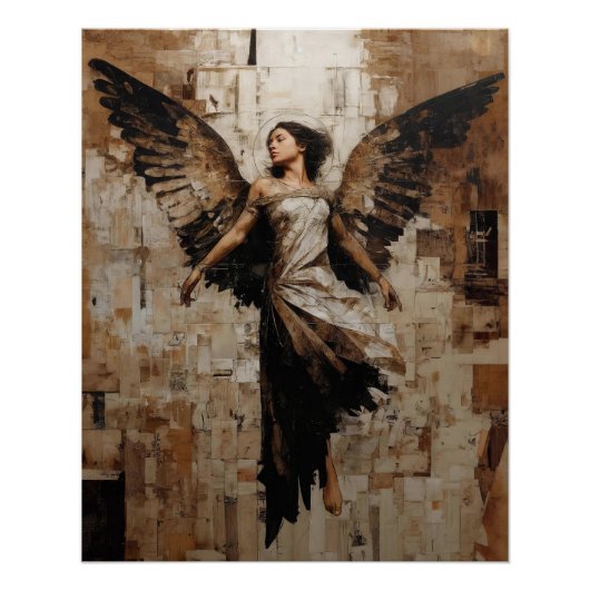Ethereal Winged Angel Painting in Earth Tones Poster (Vorderseite)