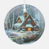 Ethereal Winterszene Kinkade Inspiriert Ornament Aus Glas (Vorderseite)