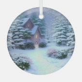Ethereal Winterszene Kinkade Inspiriert Ornament Aus Glas (Vorderseite)