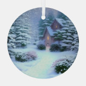 Ethereal Winterszene Kinkade Inspiriert Ornament Aus Glas (Rückseite)