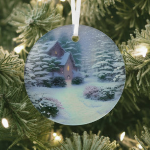 Ethereal Winterszene Kinkade Inspiriert Ornament Aus Glas