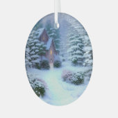 Ethereal Winterszene Kinkade Inspiriert Ornament Aus Glas (Vorderseite links)