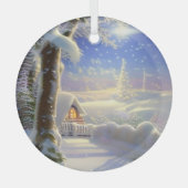 Ethereal Winterszene Kinkade Inspiriert Ornament Aus Glas (Vorderseite)
